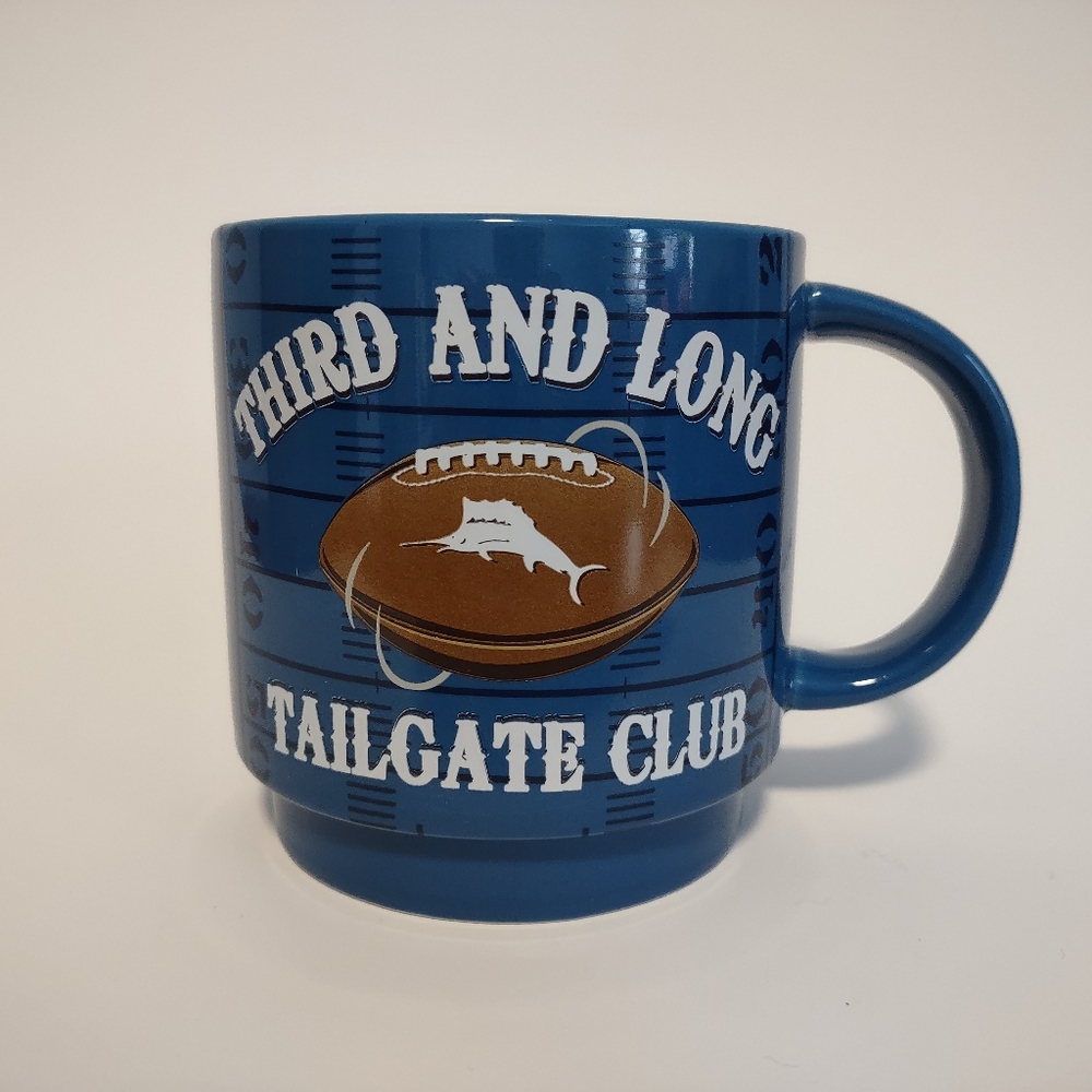 Tommy Bahama Blue Mug "THIRD AND LONG, TAILGATE CLUB" Marlin Football Oversized